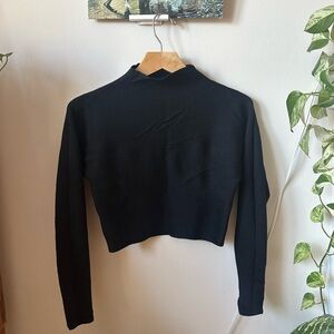 Club Monaco XS Black Cropped Mock-Neck Long Sleeve
